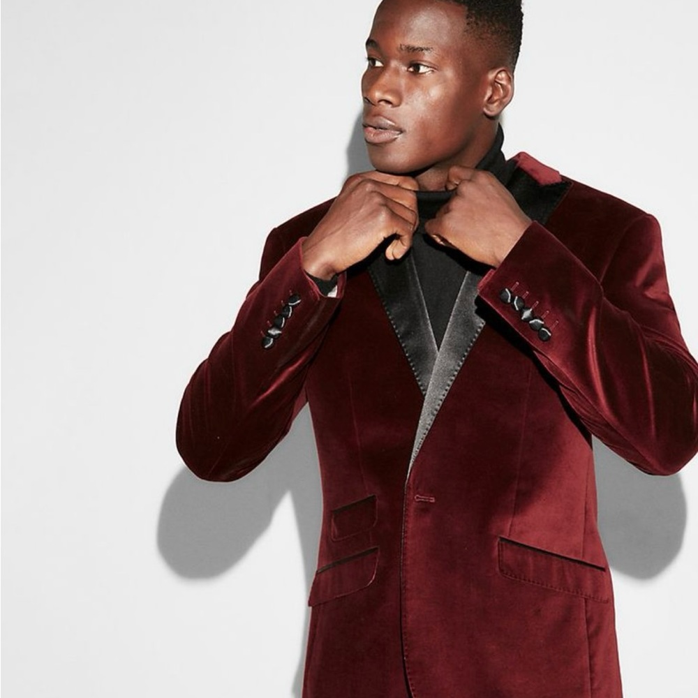 Express Men’s Velvet Burgundy Suit Jacket